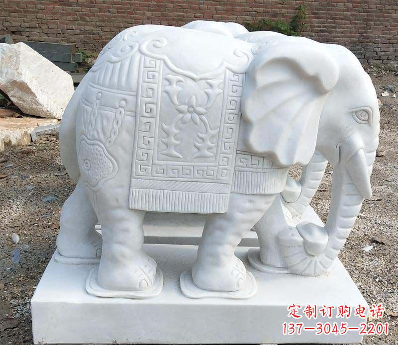 泉州汉白玉卷鼻大象雕塑
