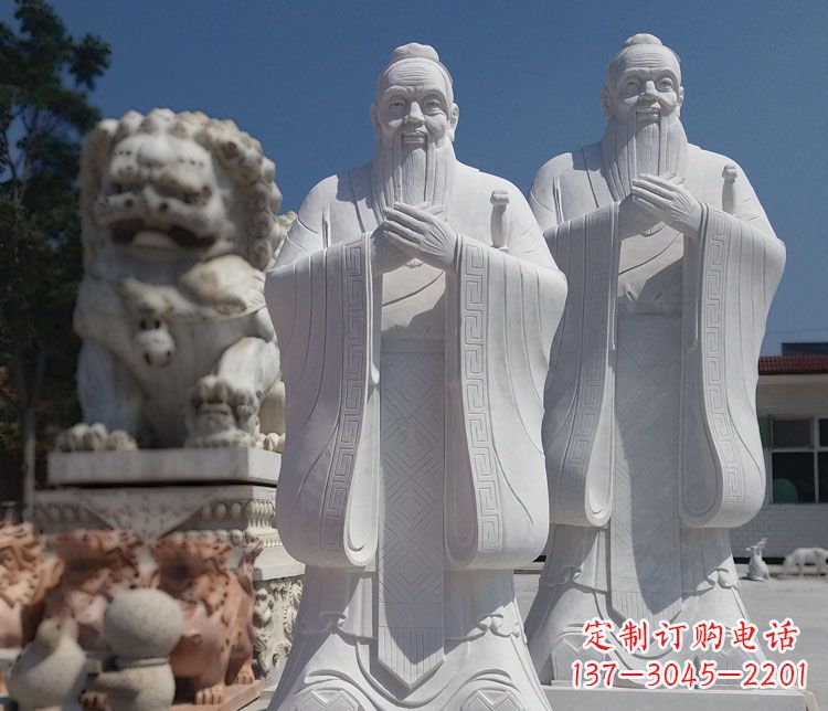 泉州汉白玉孔子校园古代名人石雕_1