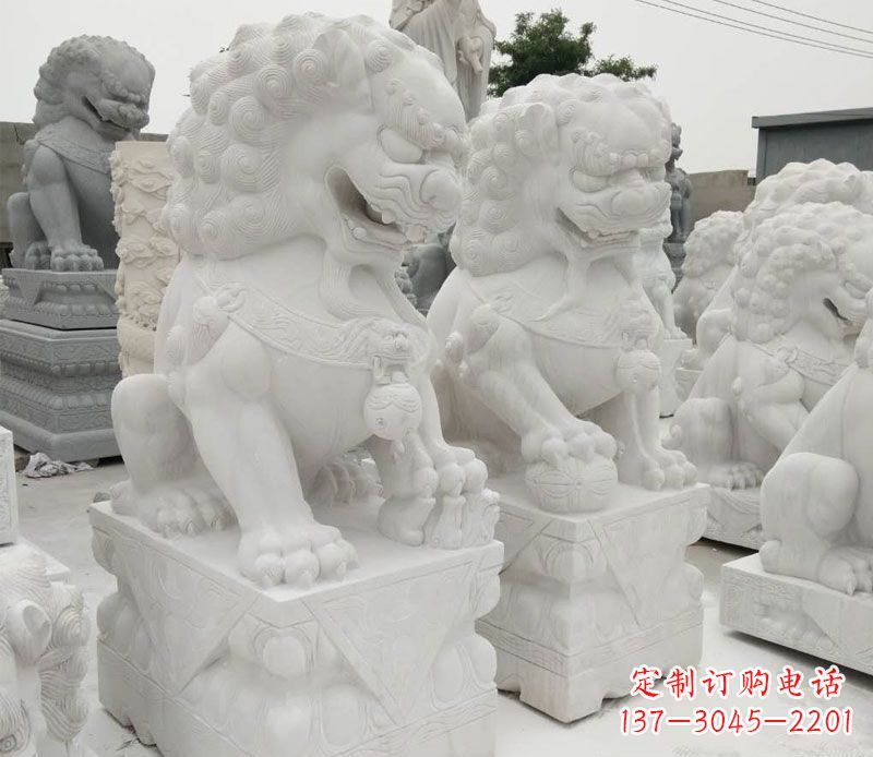 泉州汉白玉门口看门踩球北京狮子石雕