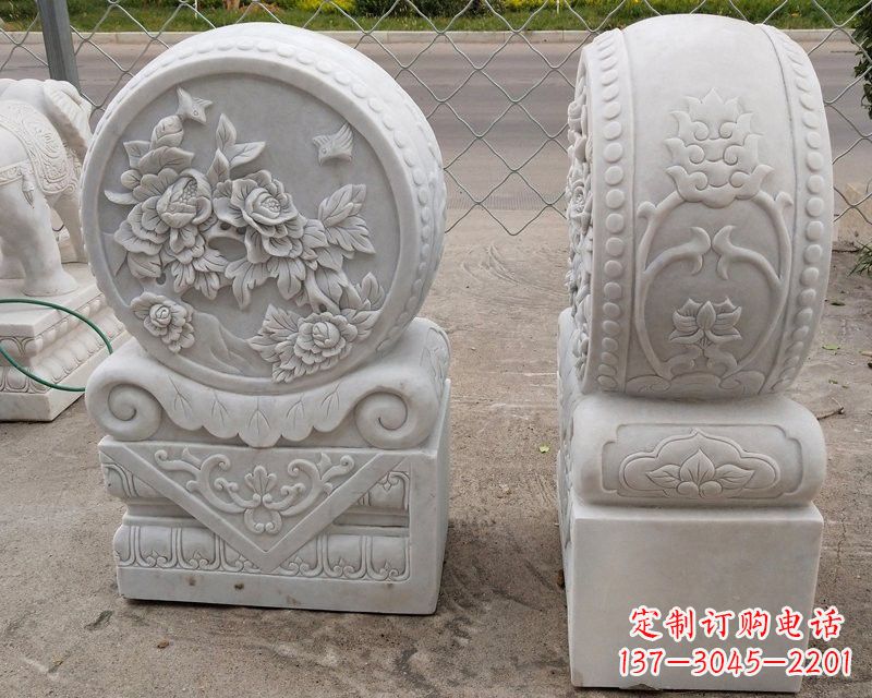泉州汉白玉牡丹花门墩雕塑