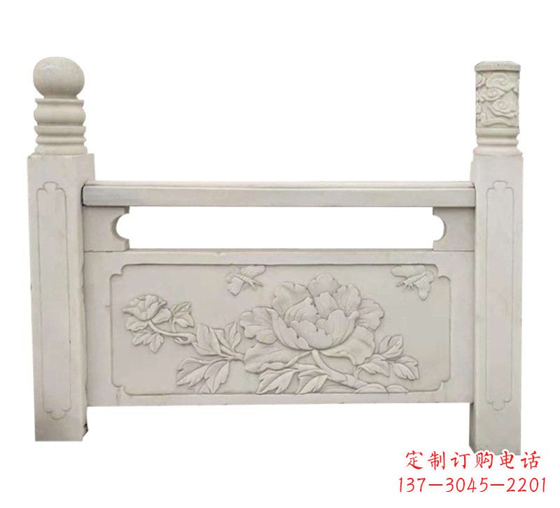 泉州汉白玉牡丹花浮雕栏板,雕塑定制精品