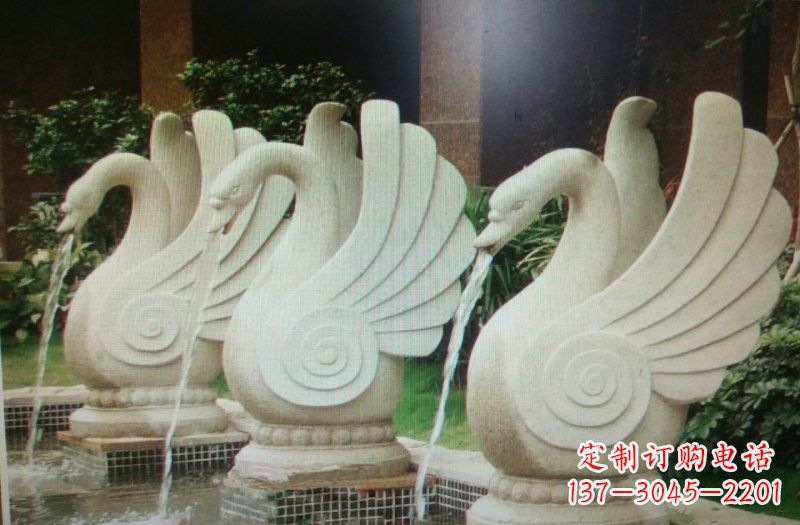 泉州天鹅之美,汉白玉喷水天鹅石雕