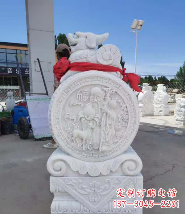 泉州汉白玉貔貅石门墩雕塑