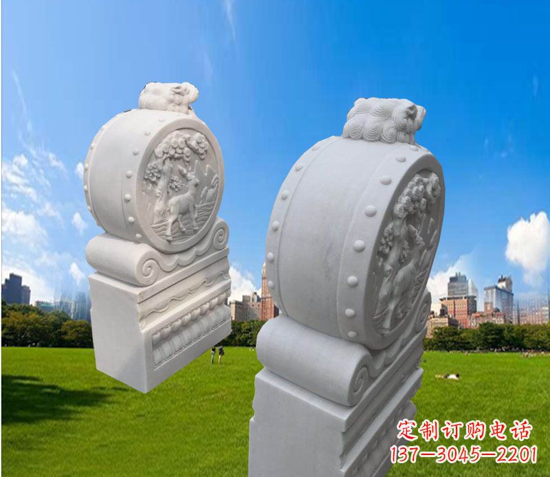泉州汉白玉辟邪门墩雕塑