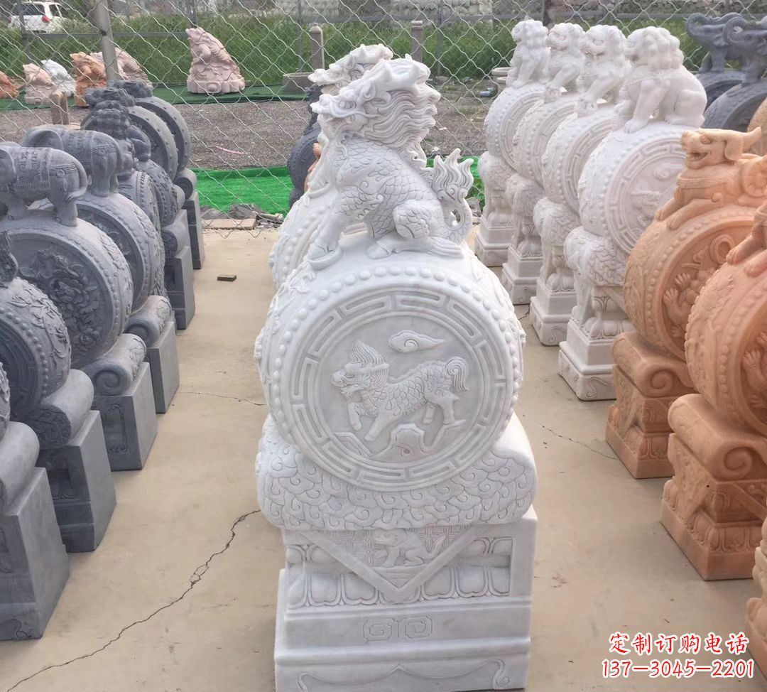 泉州汉白玉麒麟狮子抱鼓石