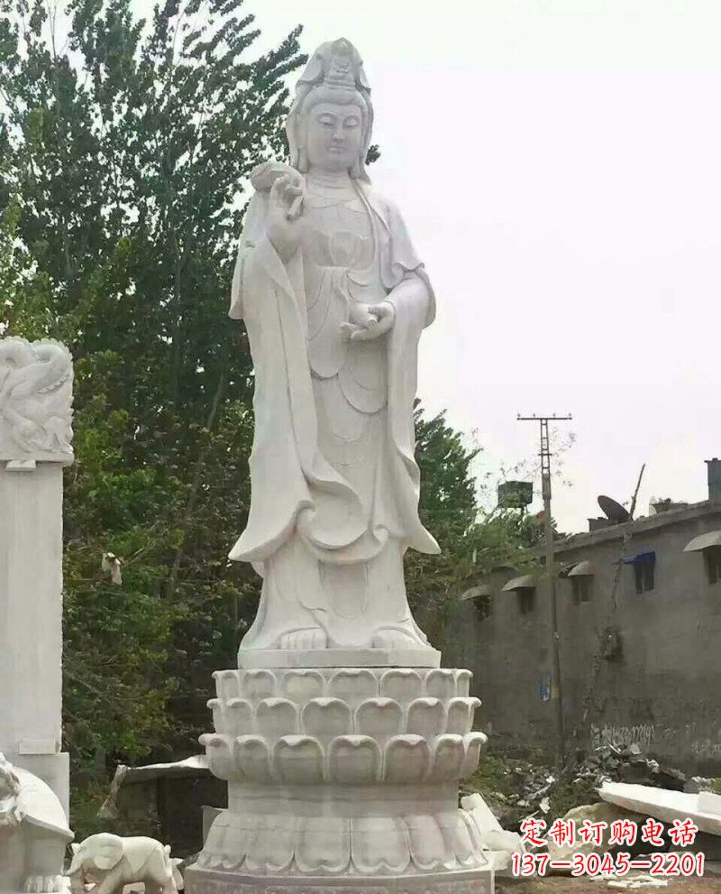 泉州汉白玉洒水观音驻颜祥和