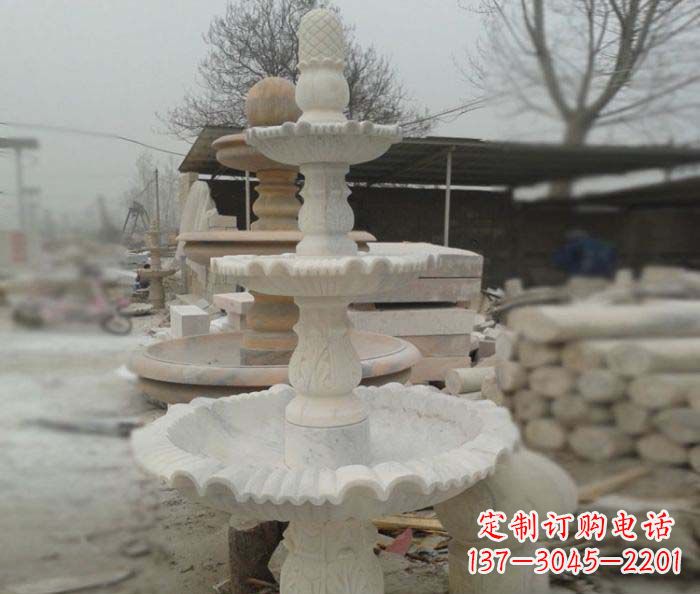 泉州汉白玉三层别墅小型喷泉石雕,让你的空间更加优雅