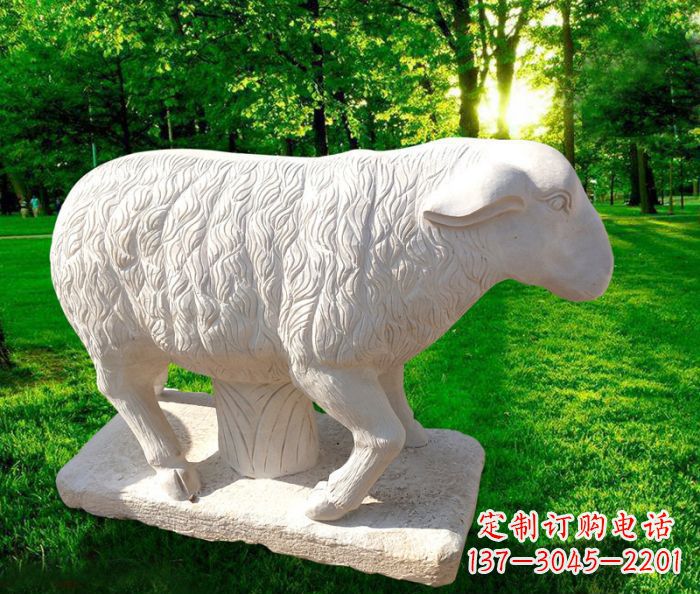 泉州汉白玉山羊公园动物石雕_1