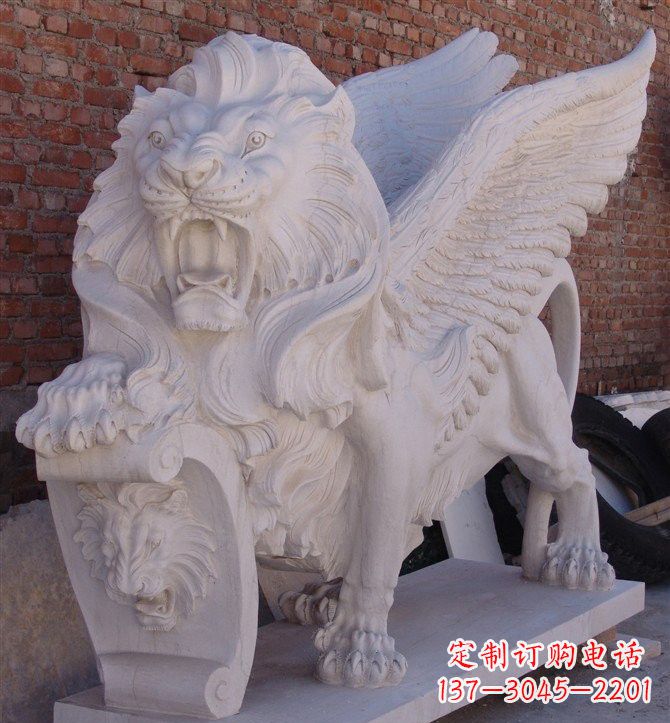 泉州汉白玉圣马可飞狮石雕,精致品质保证
