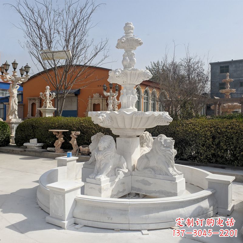 泉州汉白玉狮子喷泉雕塑