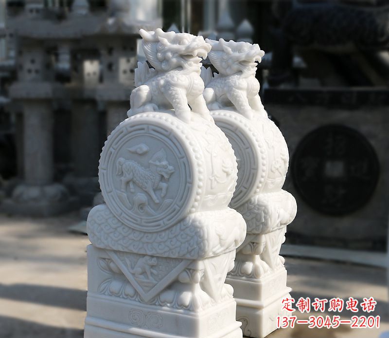 泉州汉白玉狮子辟邪门墩雕塑