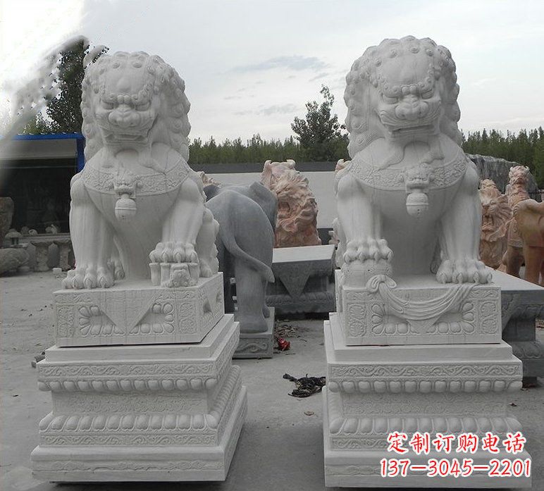 泉州汉白玉守门狮子雕塑