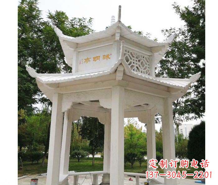 泉州高雅典雅的汉白玉双层六角凉亭石雕