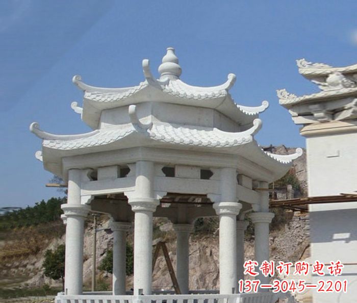泉州精美汉白玉双层石凉亭雕塑