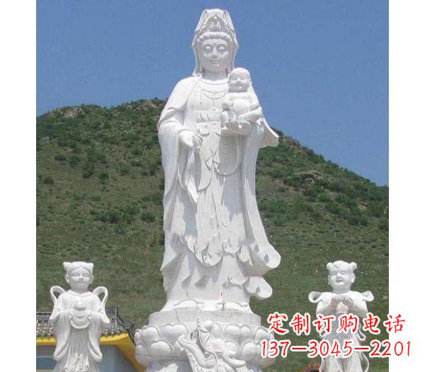 泉州汉白玉观音善财童子龙女雕塑