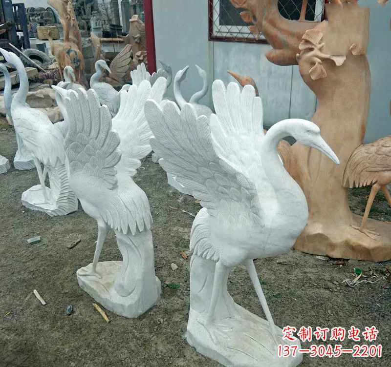 泉州汉白玉仙鹤石雕