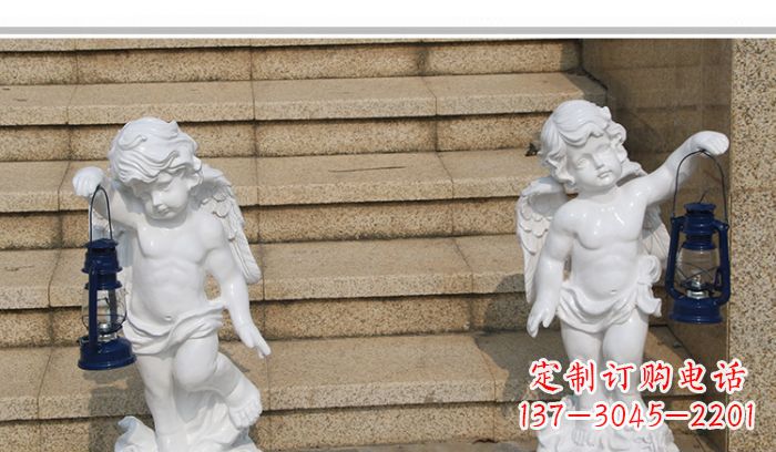 泉州领雕塑-汉白玉小天使公园西方人物路灯石雕