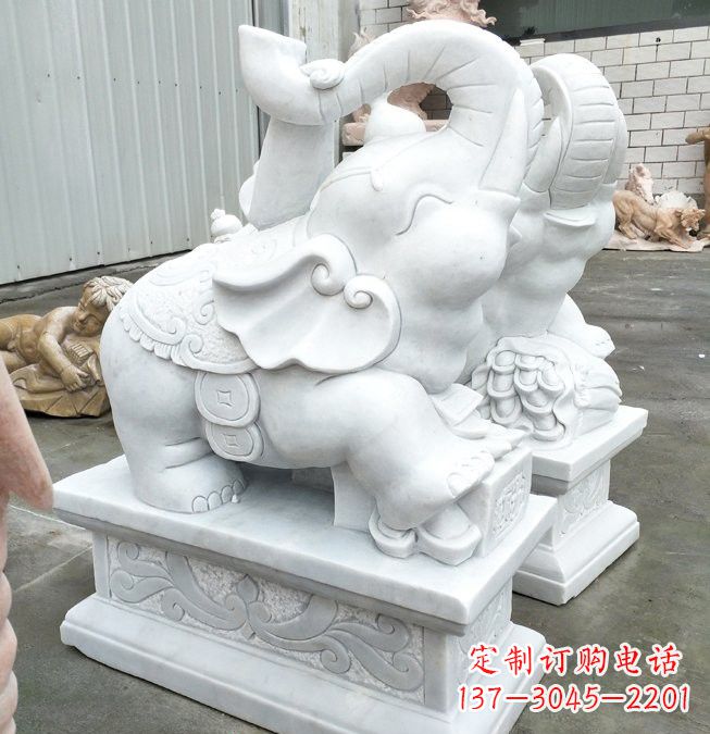 泉州汉白玉招财如意小象石雕