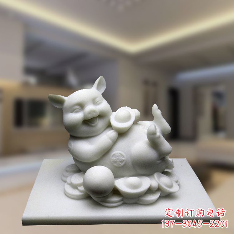 泉州汉白玉动物雕塑,招财猪石雕精美装饰