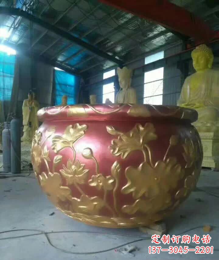 泉州荷花水缸铜雕塑,高雅奢华!