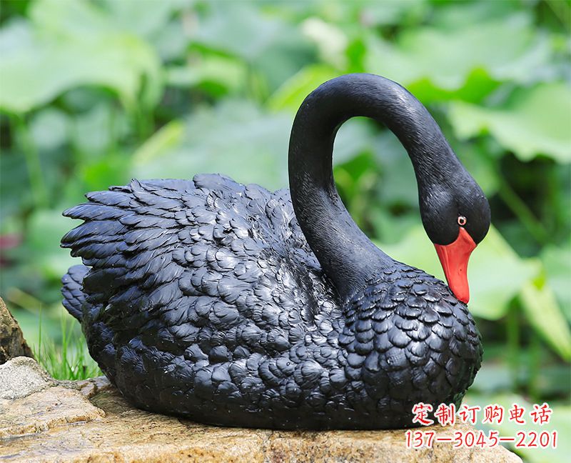 泉州玻璃钢黑色曲颈天鹅雕塑