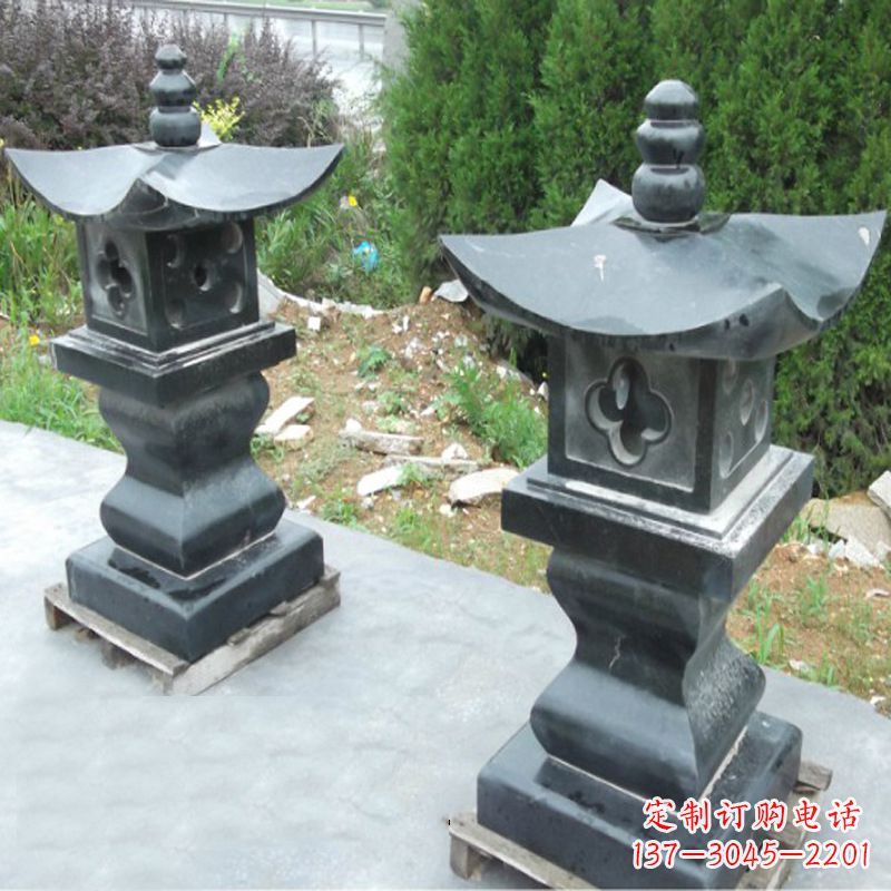 泉州黑曜石材质灯笼雕塑