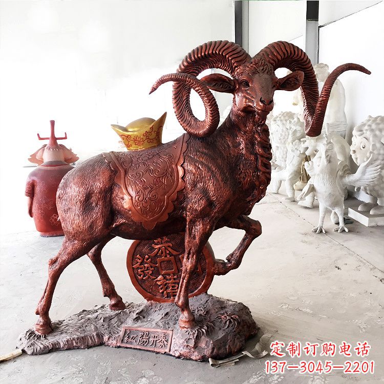 泉州红阳开泰精美的缅甸铜山羊雕塑