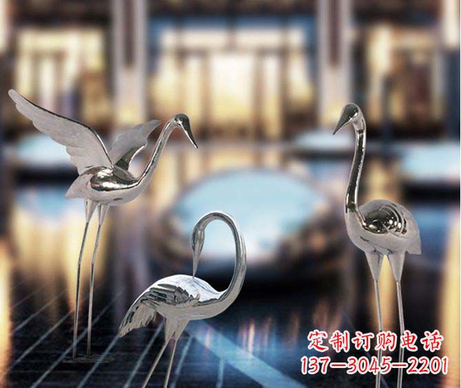 泉州精致镜面不锈钢仙鹤雕塑