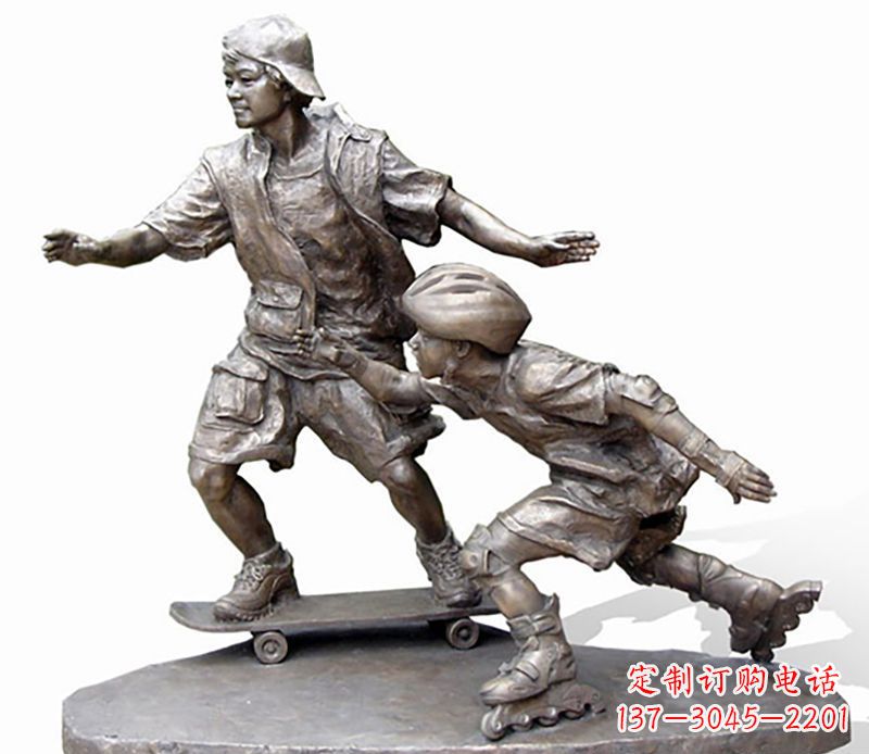 泉州激情滑板,艺术雕塑:城市滑冰男孩铜雕