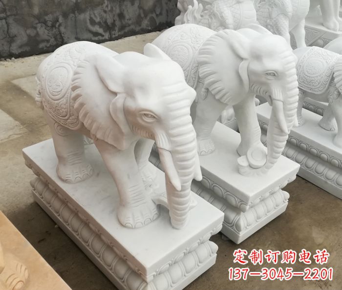 泉州吉祥如意汉白玉门口大象石雕 (2)