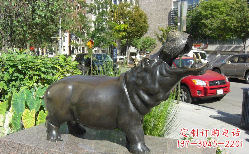 泉州精美细腻的街边河马铜雕