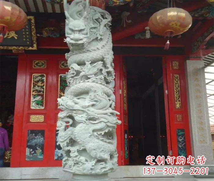 泉州景区大理石龙柱石雕