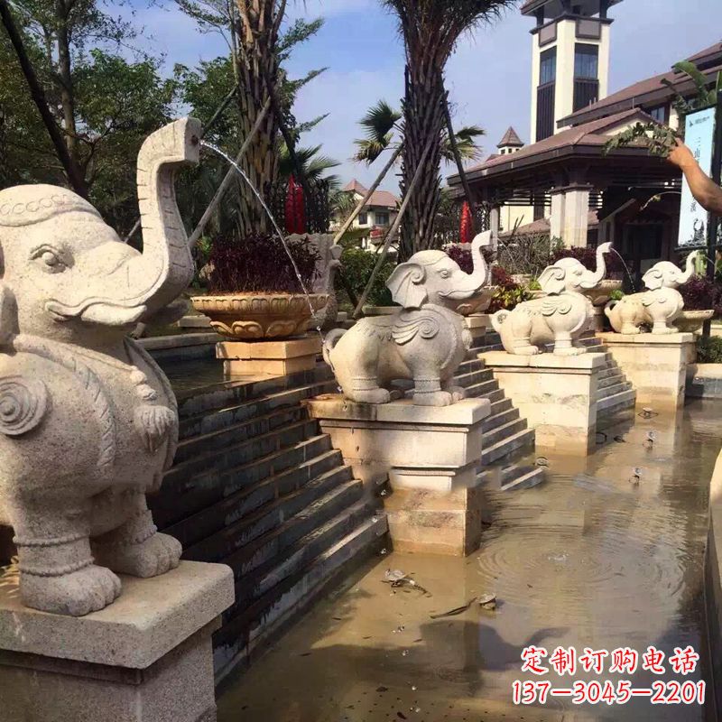 泉州景区景点睡觉喷水石雕大象动物雕塑