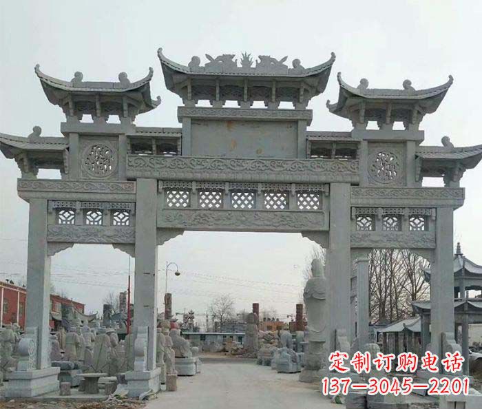 泉州三门牌坊石雕,精美汉风石雕装饰景区
