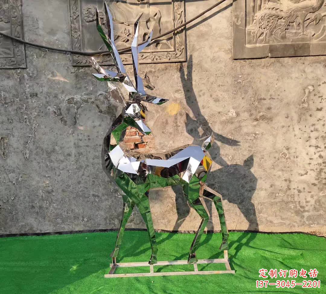 泉州镜面不锈钢几何梅花鹿雕塑