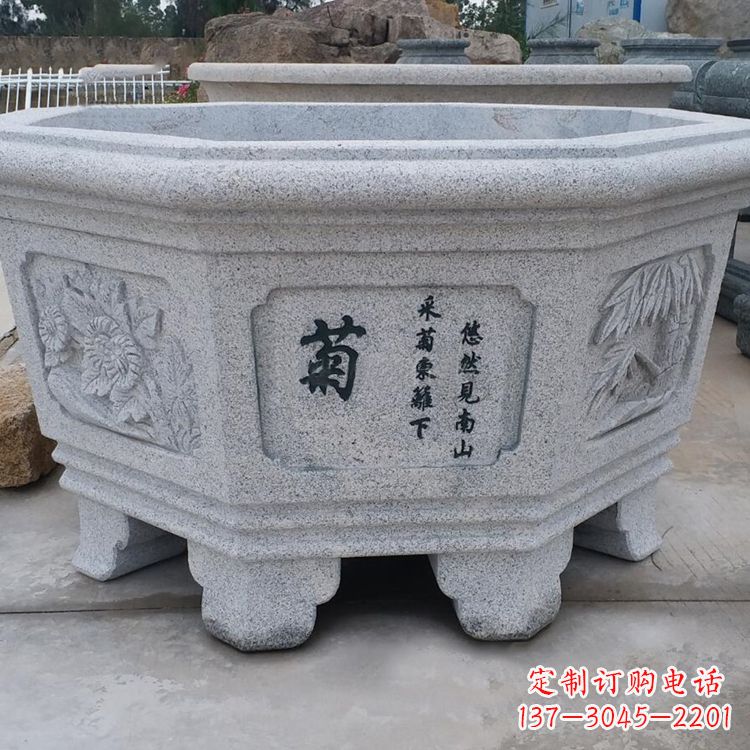 泉州精美砂岩花盆雕塑,点缀精致家居