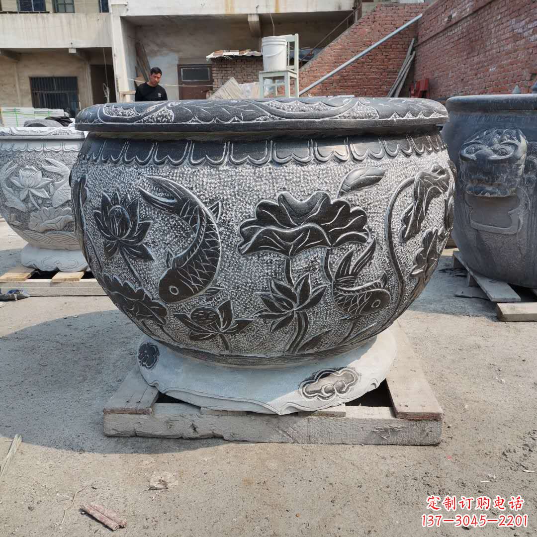 泉州老青石园林石雕水缸