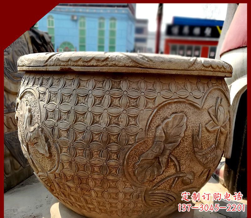 泉州仿古石水缸鲤鱼浮雕