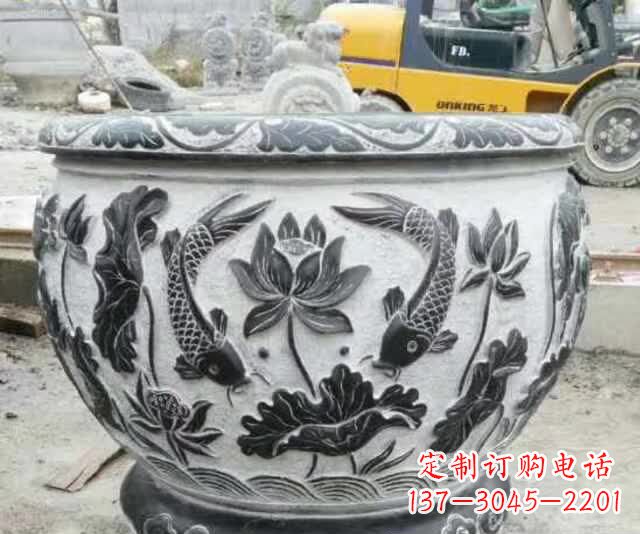 泉州鲤鱼石浮雕水缸,清新雅致