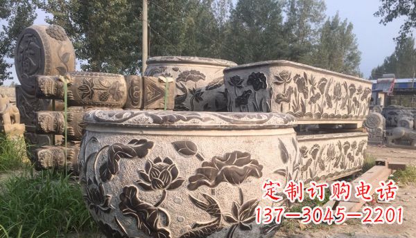 泉州出类拔萃的丝绸石浮雕仿古圆水缸