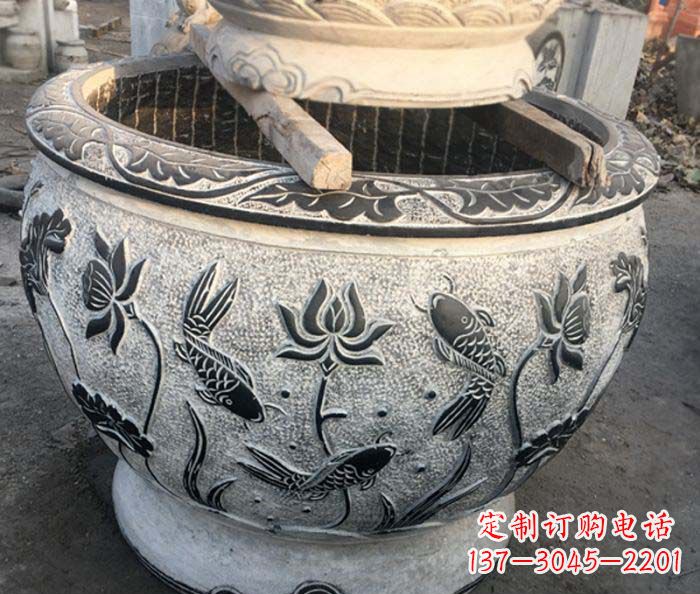 泉州连年有余石浮雕仿古圆水缸