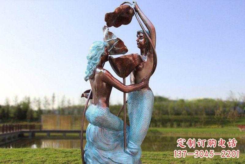 泉州流水摆件美人鱼铜雕