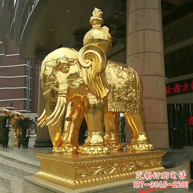泉州鎏金大门大象铜雕-宾馆商场看门招财吉祥动物雕塑