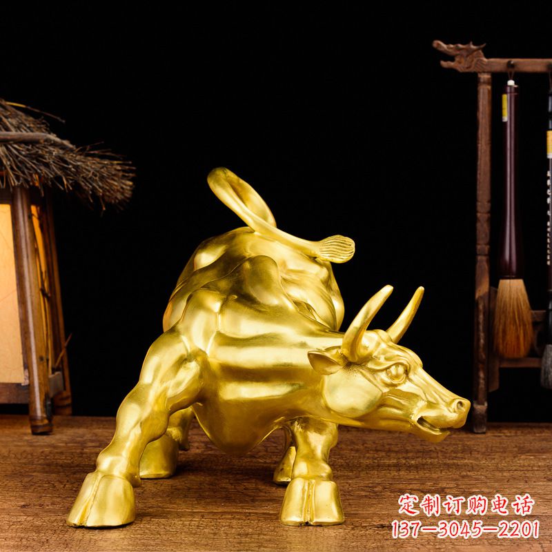 泉州鎏金华尔街铜牛生肖动物雕塑