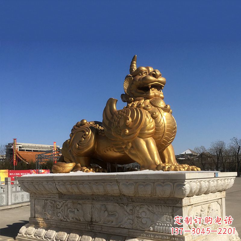 泉州鎏金铜獬豸雕塑-给您的园林更多灵魂