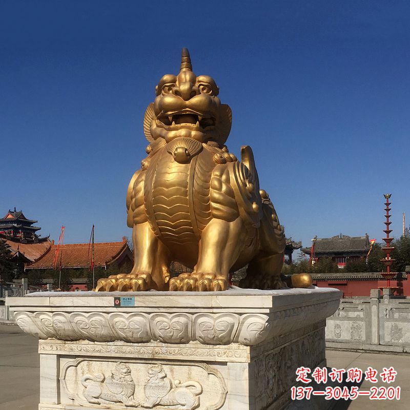 泉州鎏金獬豸铜雕,为您提供精美的景观雕塑