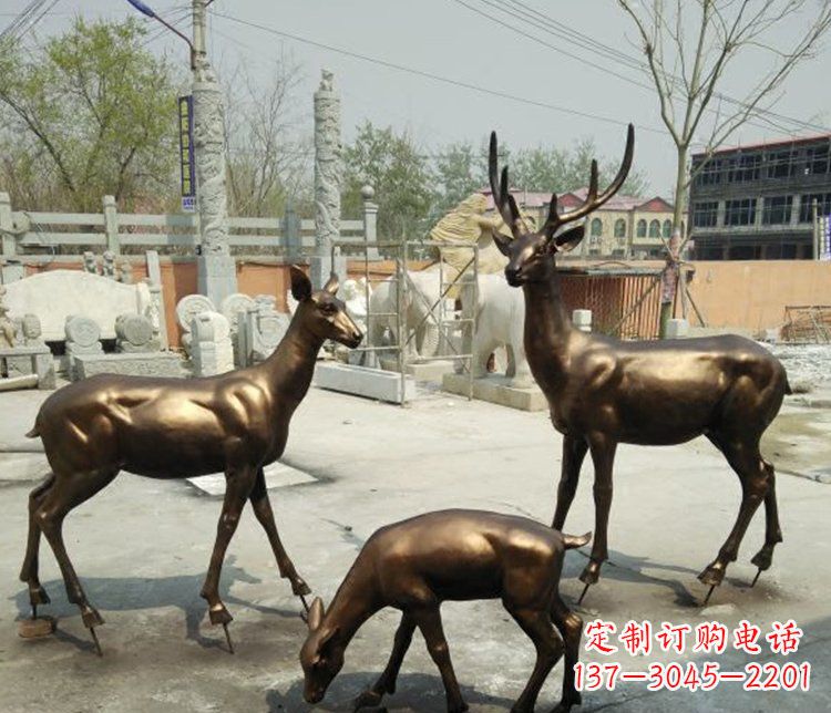 泉州鹿动物铜雕 (2)