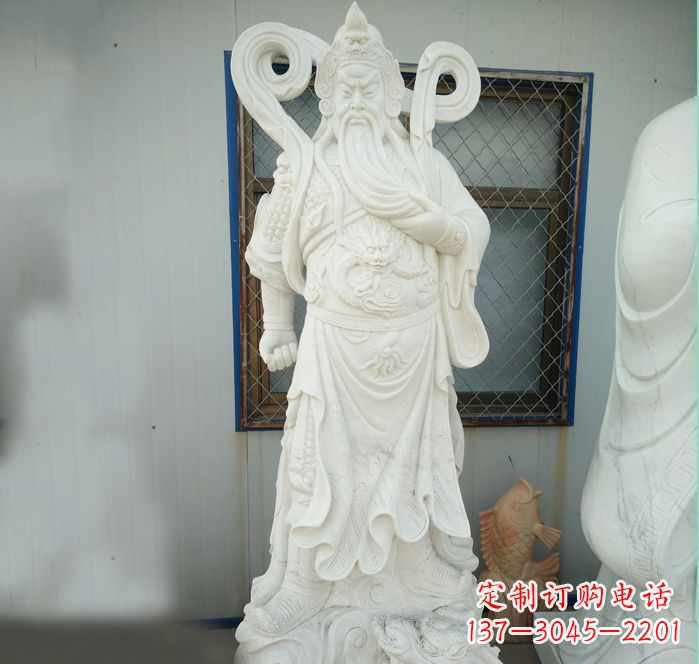 泉州手工汉白玉关公雕塑