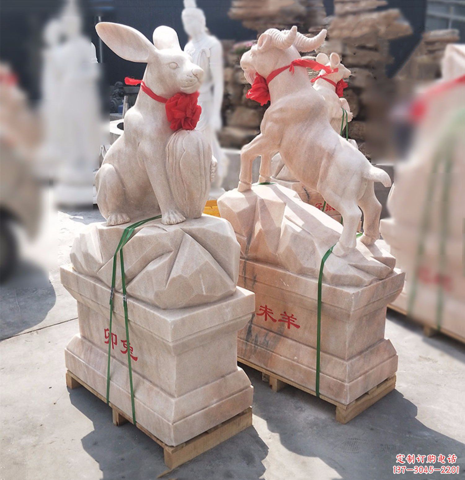 泉州卯兔·晚霞红12生肖石雕兔雕塑