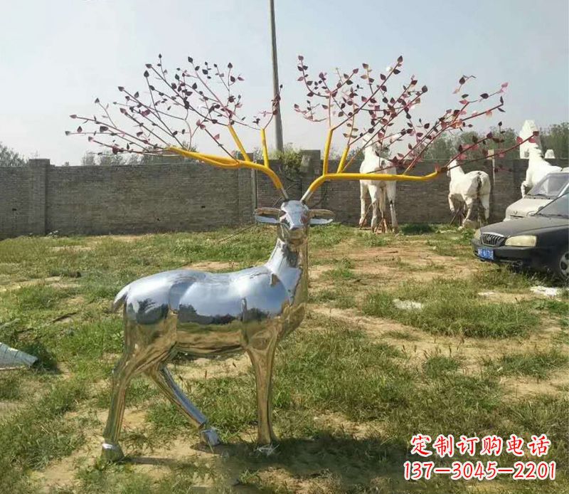 泉州梅花鹿镜面不锈钢雕塑